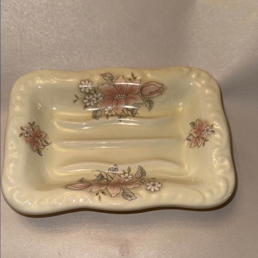 Athena Cream and Pink Floral Ceramic Soap Dish